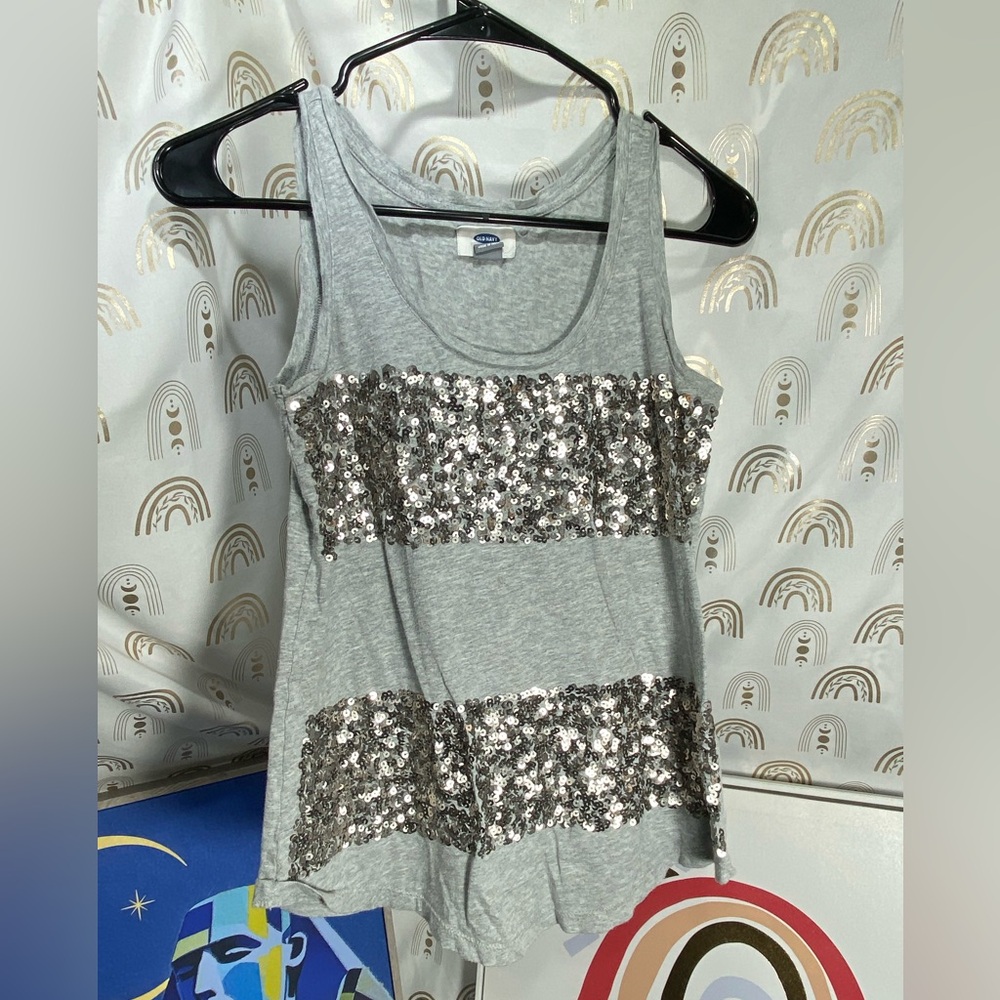 Old Navy Gray Tank Top with Silver Sequins